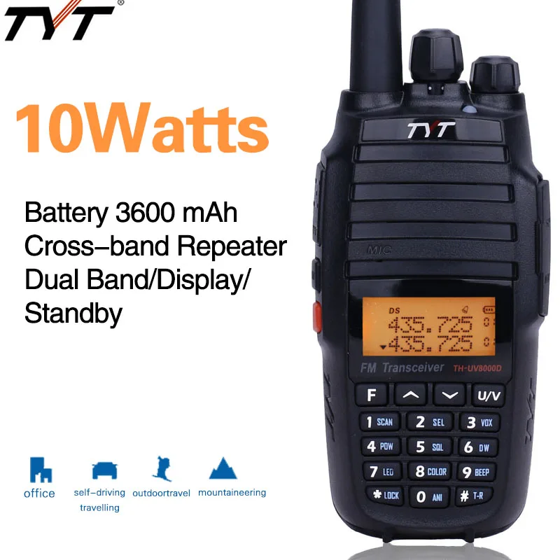 TYT TH-UV8000D 10Watts walkie talkie Cross Band reapter 3600mAh Battery uhf vhf dual band 10km Long range THUV800D two way radio