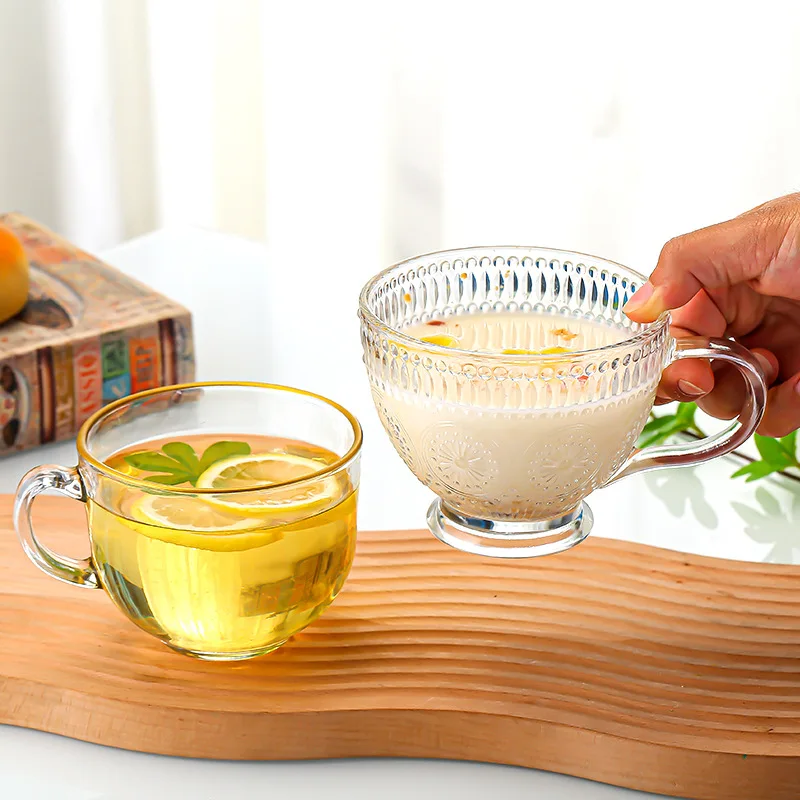 Ins прозрачная винтажная большая кружка Большая емкость рельефная стеклянная