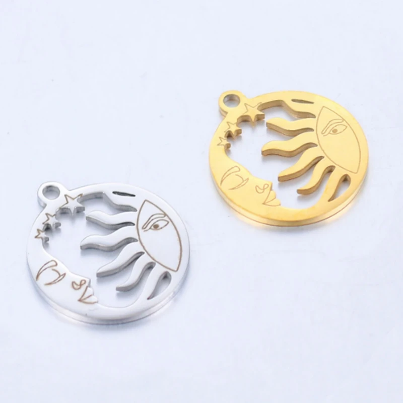

20PCS 15*17mm Mirror Polished Stainless Steel Small Moon Star Sun Charms Fit Jewelry Pendant Charms Makings