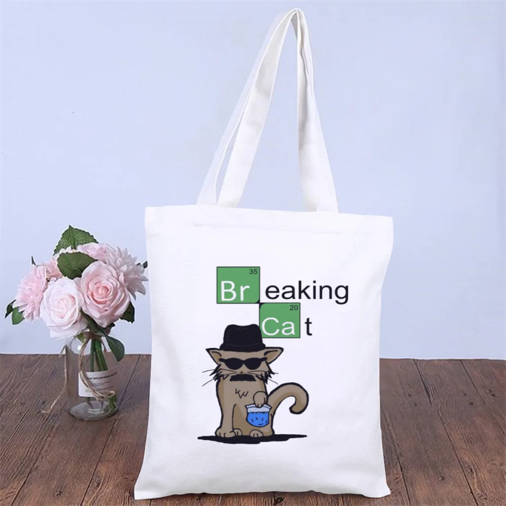 

CatHandbag Breaking Bad Walter White TV Show Shoulder Canvas Bag Adult Storage Pocket Fitness Shopper HandBags Capacity Tote Bag