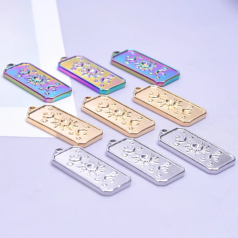 

3pcs/Lot Mix Rectangle Sun Moon Star Pendant Stainless Steel Charm For Jewelry Making Supplies Vintage Boho Accessories Material