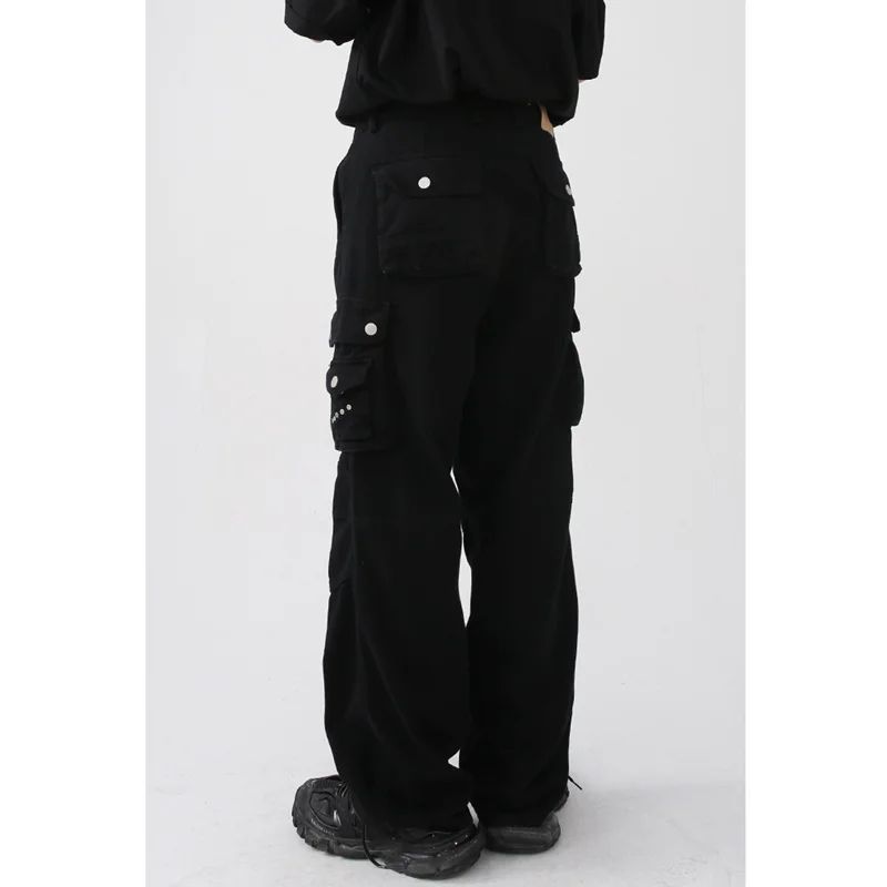 Men Clothing New Pattern Recreational Vintage Broad Leg Black Jeans Straight Cylinder Large  Loose Cargo Pants Autumn Female