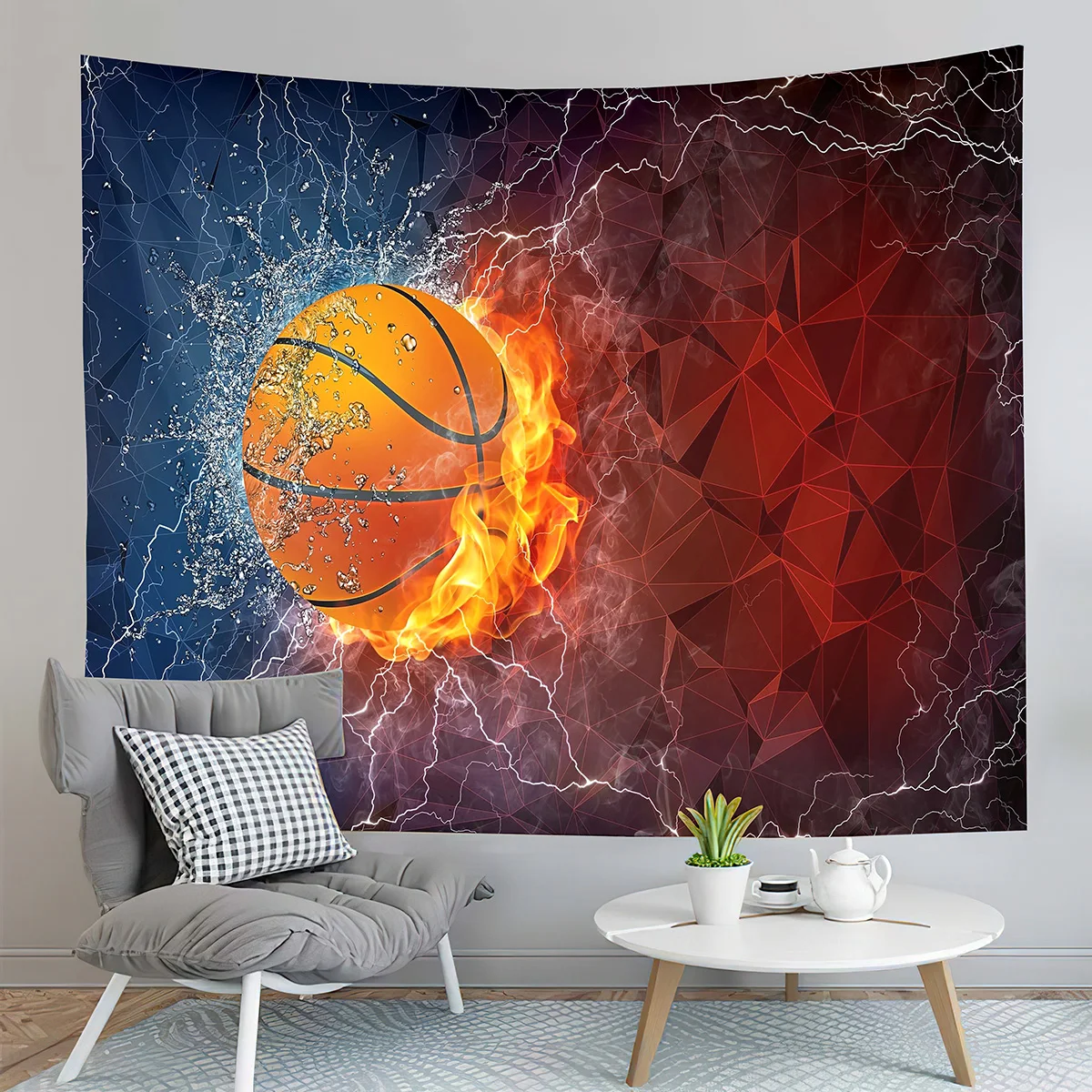 

Basketball Art Painting Tapestry Water and Fire Tapestry Basketball Fans Gift Wall Hanging Tapestries Living Room Bedroom Dorm