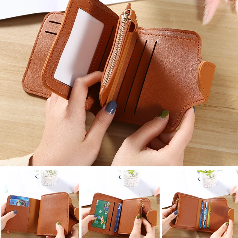

Women's Purse 2023 Luxury Brand Red Small Coin Wallet Short Leather Wallet Card Bag Lady's Trifold Wallet Zipper Leather Buckle
