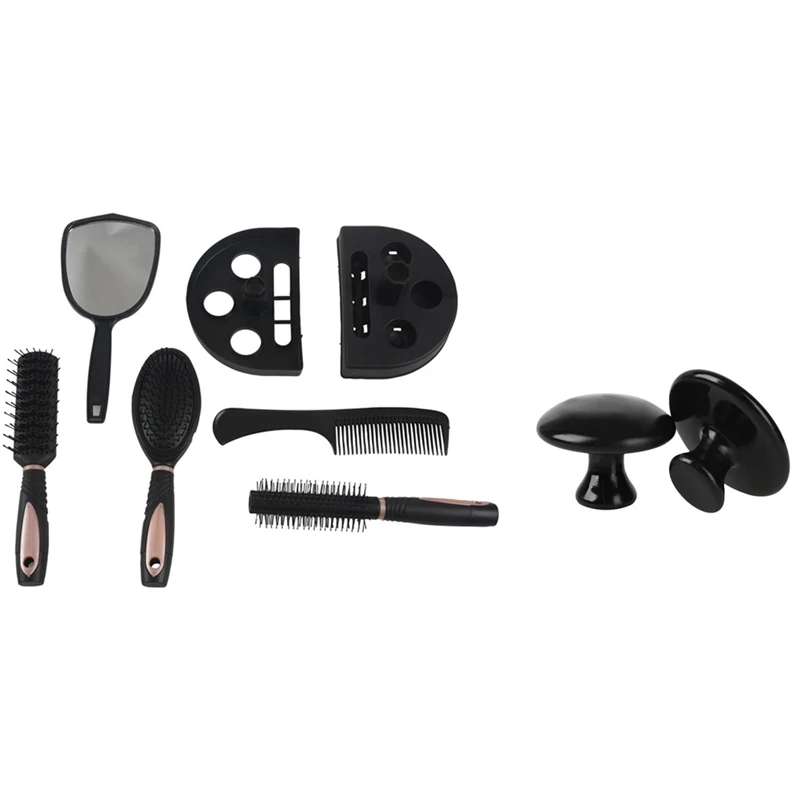 1 Set Hair Brushes Comb Set Ladies Hair Care Massage Hairbrush & 1 Set Mushroom Shaped Massage Stones Guasha Tools