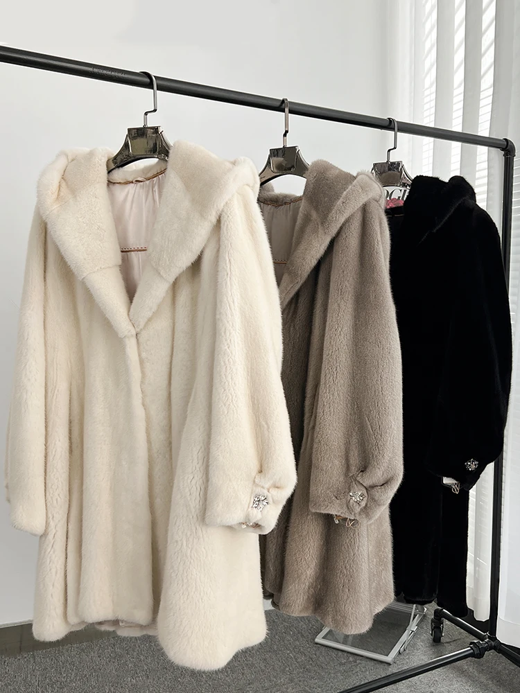 Best Sell Women Jacket Overcoat Female Fur Mink Fur Thick Winter High Street Other Slim Real Fur Winter Jackets 2022 Woman enlarge