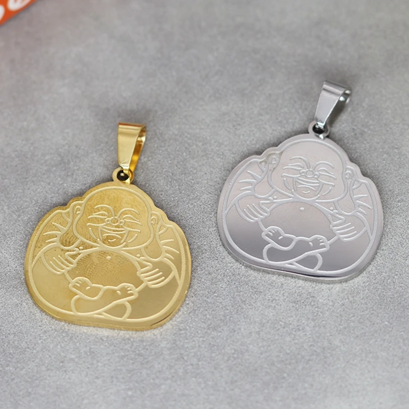 

2PCS High Quality Maitreya Charms For Jewelry Making Necklace Keychain Buddhism Faith Talisman Stainless Steel Pendant Accessory