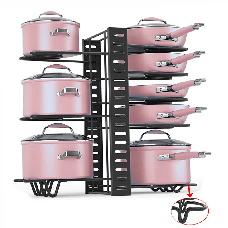 Heavy Duty Pan Organizer Kitchen Cabinet Storage Expandable Adjustable Organization 5/8 Tier Pan Pot Lid Rack Organizers Holders