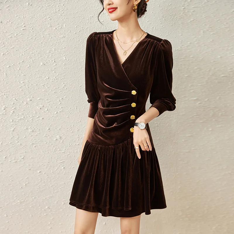 

Женское бархатное платье-годе в стиле Хепберн, маленькое черное приталенное платье во французском ретро-стиле, Осень-зима