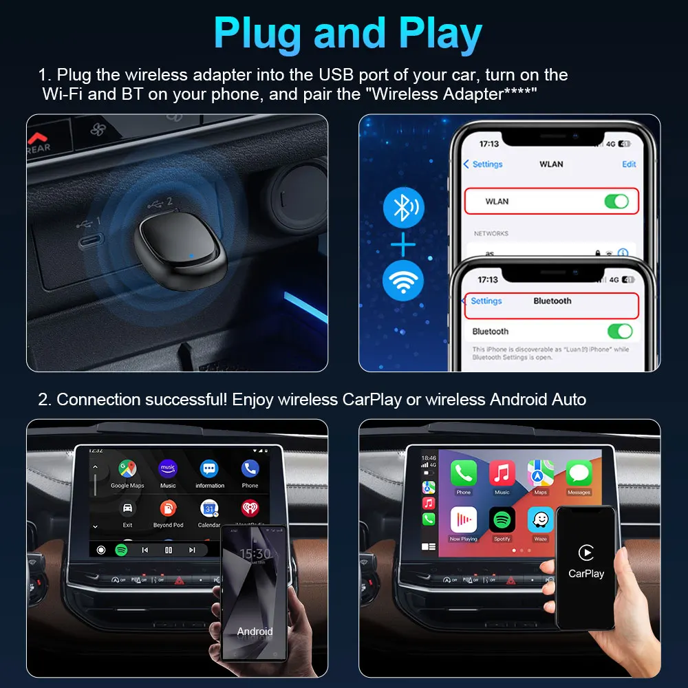 Бренд TIMEKNOW Беспроводной адаптер CarPlay Android Auto 2 в 1 Smart Dongle 5G WIFI для iPhone Телефон Volvo Benz
