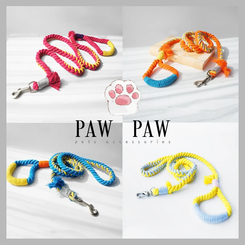 

IG Hotselling Rainbow Dog Leash Leads Harness Viral Pets Accessories Fashion Dog Walking Equipments Good Quality Cotton Stripes