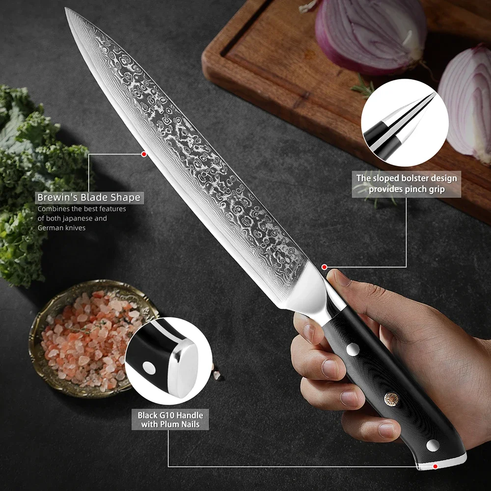 Дамасский 67 слоев VG10 стальной нож для нарезки 8 дюймов острый кухонный резьбы