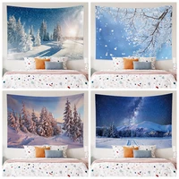 winter landscape tapestry white snow scene christmas wall hanging aesthetic glitter trees hippie room decor yoga mat blankets