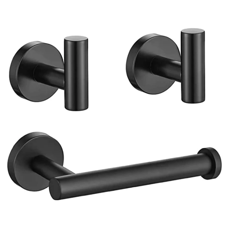 

Matte Black Bathroom Toilet Paper Holders And Towel Robe Holder Hook For Bathroom, Kitchen, Washroom Wall Mount