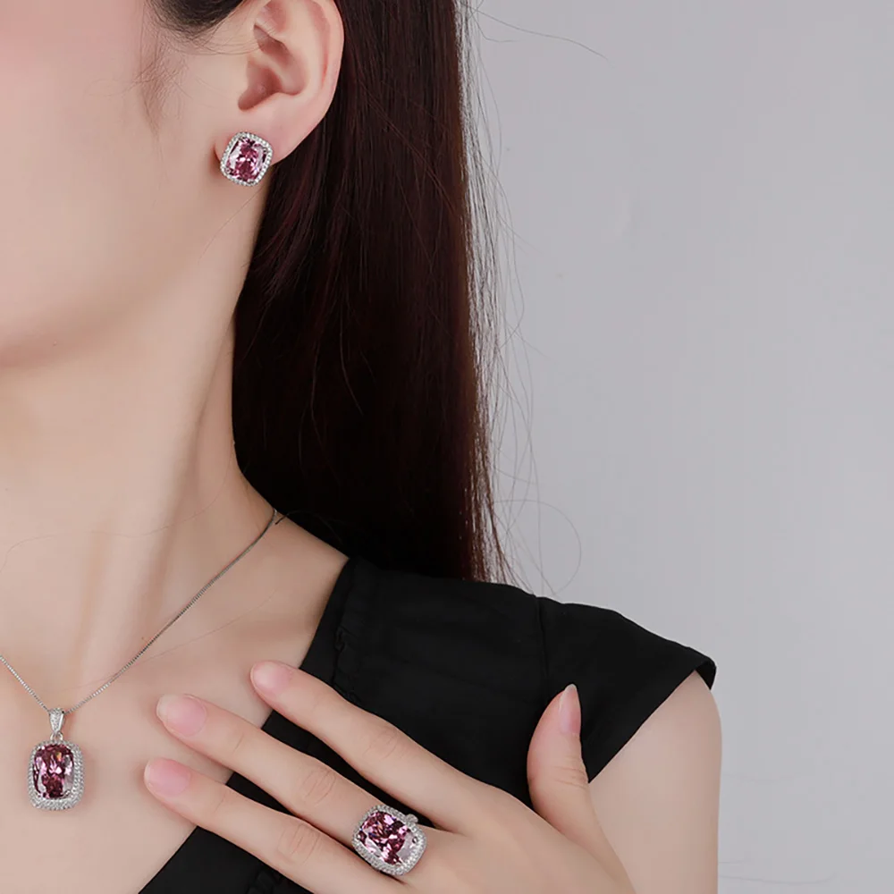 Новая тенденция 12*16 мм розовый кварц ожерелье кулон кольцо серьги для женщин