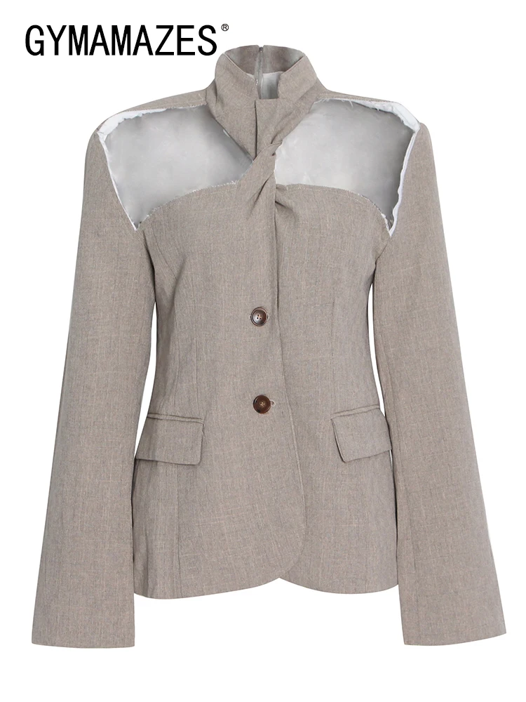

Женский винтажный пиджак GYMAMAZES, весенний пиджак с отложным воротником и длинным рукавом, свободные прямые пальто, женская модная одежда 2022