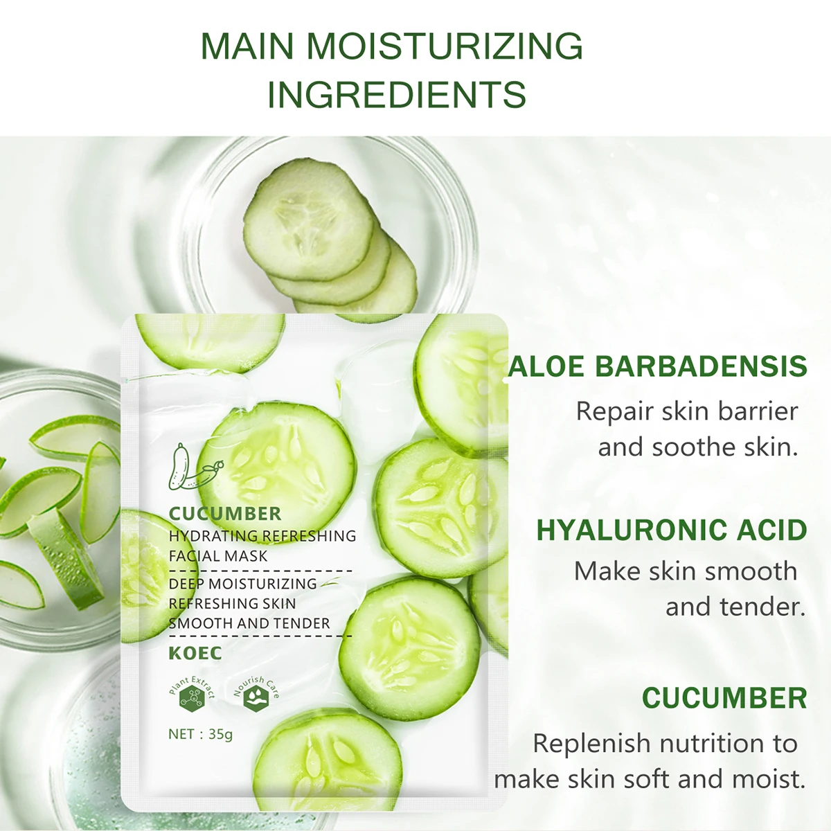 

10PCS Cucumber Hydrating Refreshing Facial Mask Aloe Vera Deep Hydrating Repair Dry Skin Soothing Moisturizing Skin Face Care