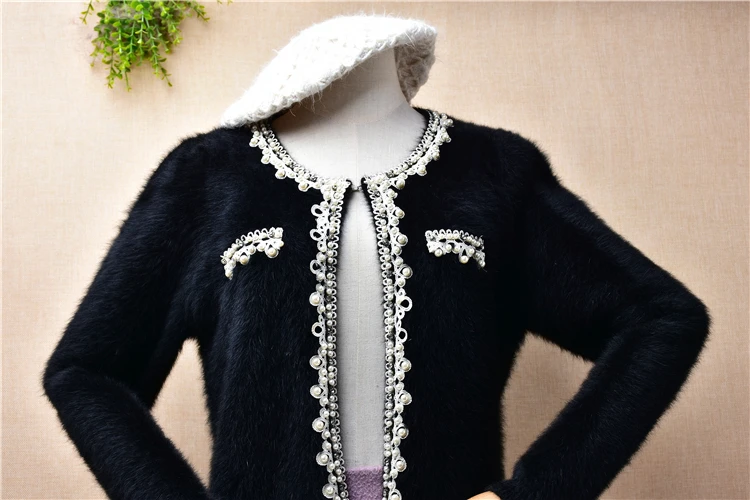 04 Женская осенне-зимняя одежда черные пушистые норковые кашемировые Вязаные