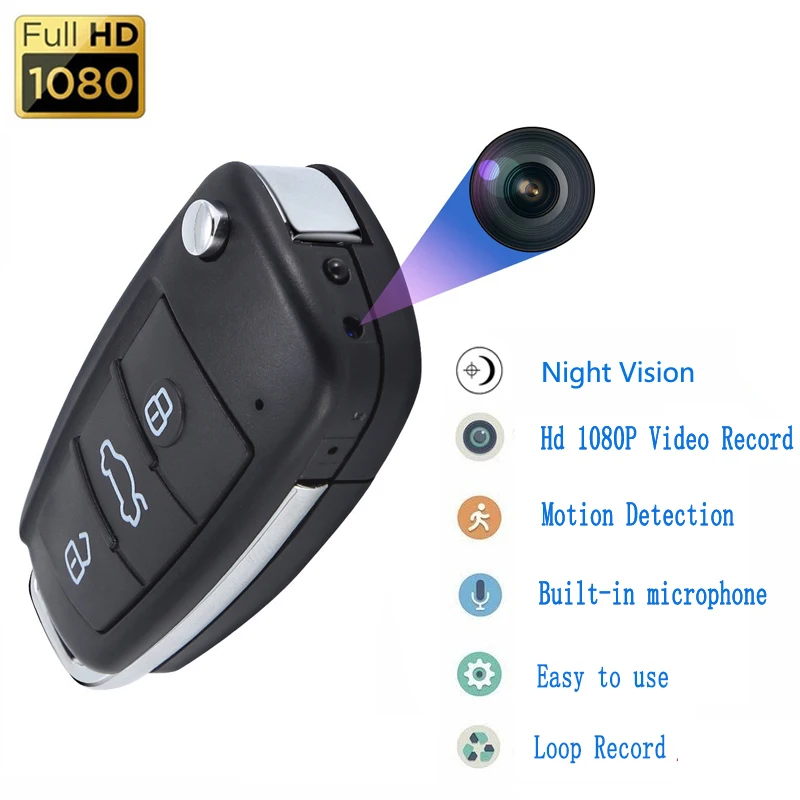 

HD 1080P Portable Car Key Model Mini Camera 140° Wide Angle Night Vision Car Keychain Micro Camcorder SD Card Loop Recording