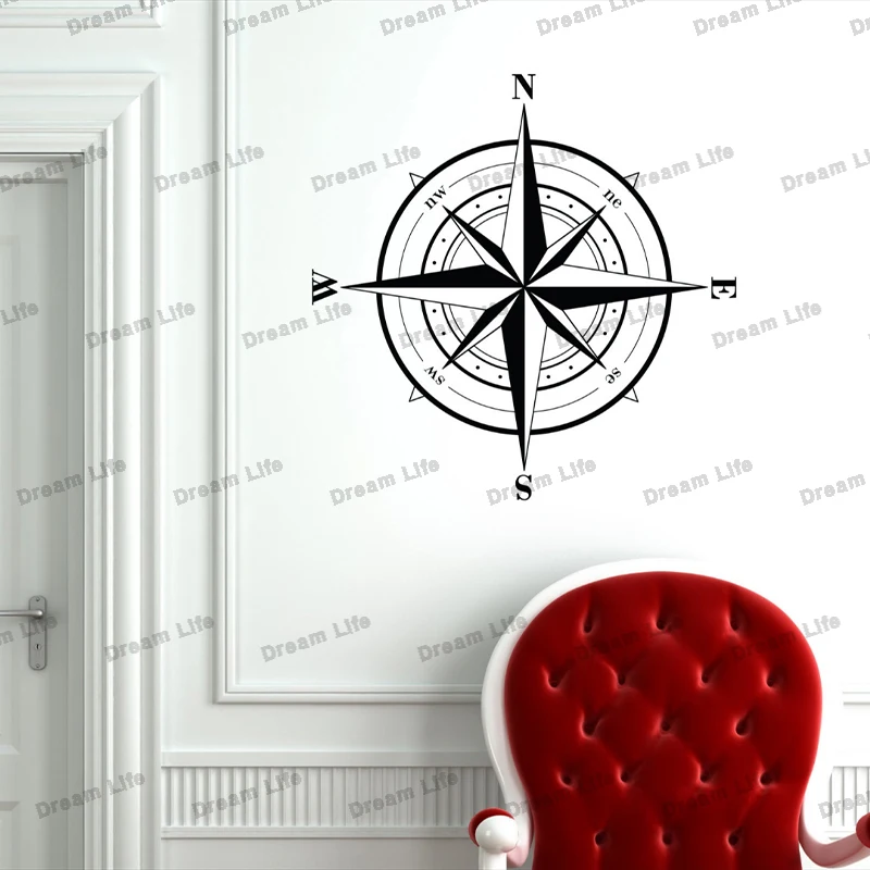 

Compass Rose Decal Wall Vinyl Sticker Family Kids Room Mural Sky Map North South East West Travel Earth World Geography Theme