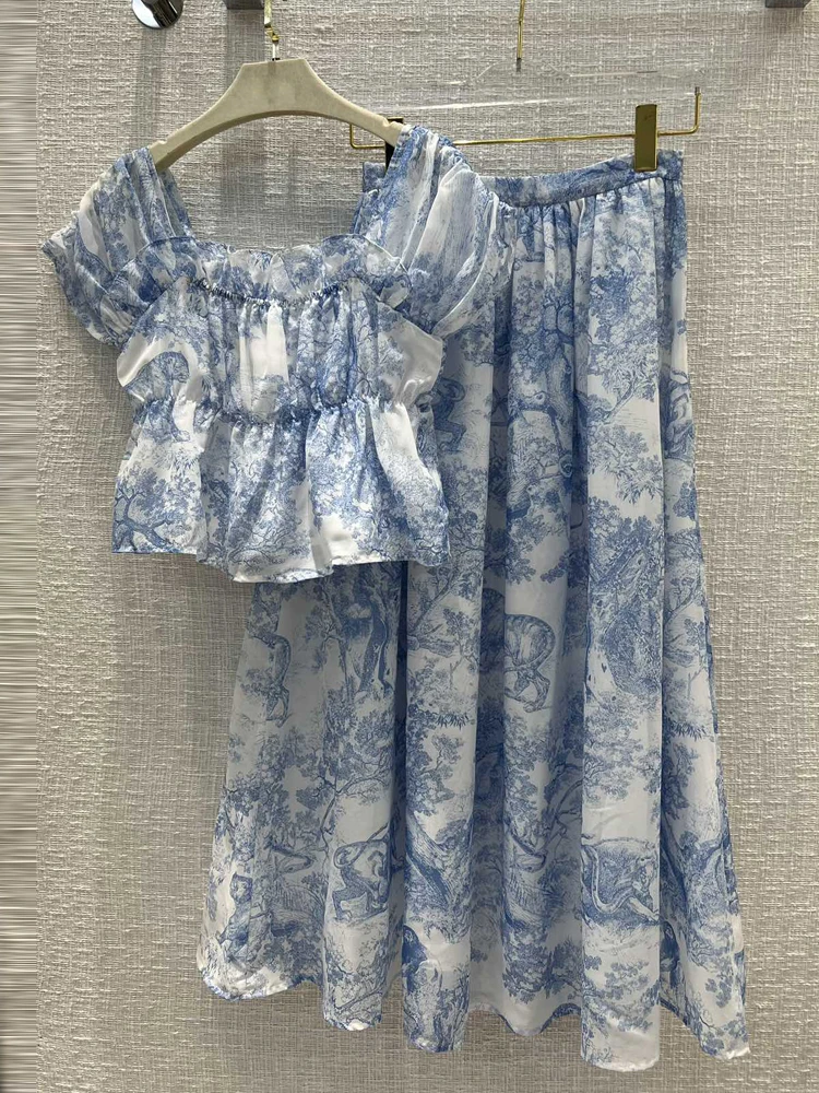 

Red RoosaRosee Sexy Slash-neck Collar Animal Print Short Tops + Long Maxi Skirt Fashion Summer 2022 Women Twinset Suit Female