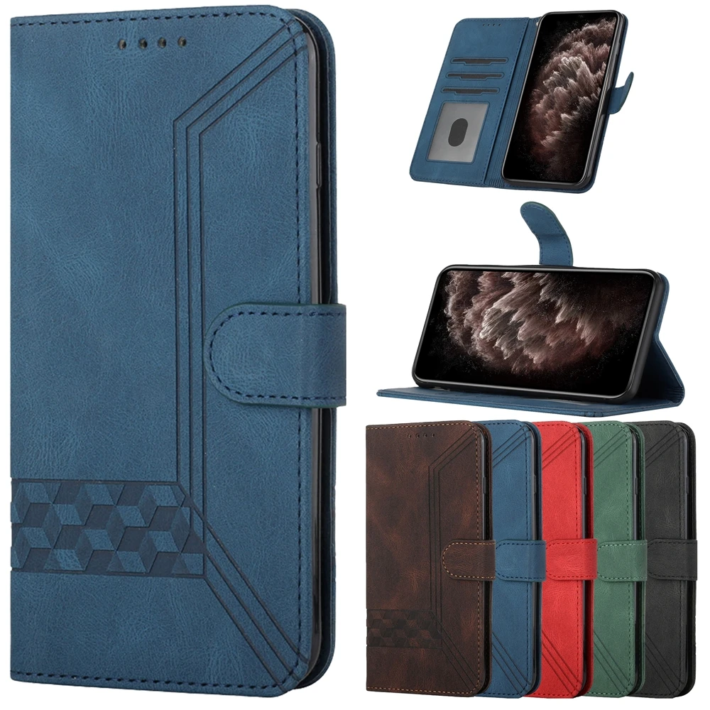 XCover 5 4 4S Leather Flip Phone Case for Samsung Galaxy Note 20 Ultra 10 Pro Plus 8 9 Case Luxury 3D Cube Magnetic Wallet Cover