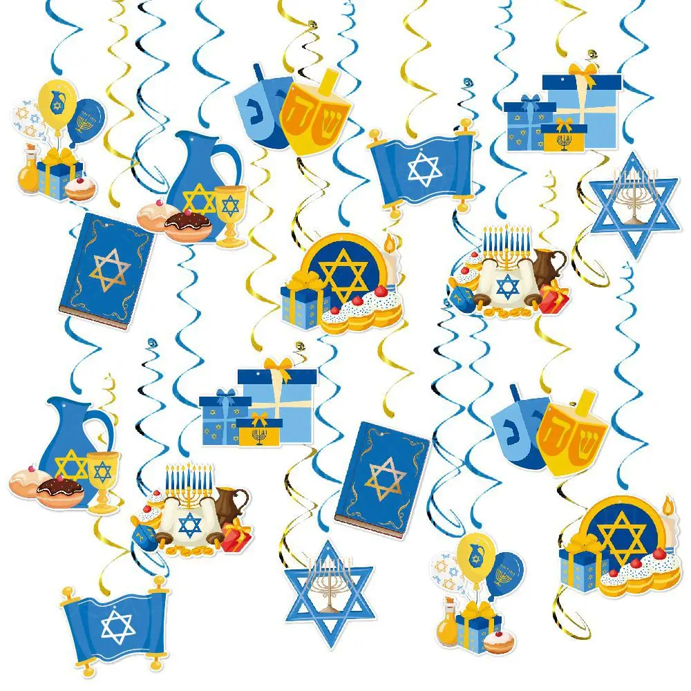 

Jewish Hanukkah Swirls Banner Festival Party Decoration Hexagram Candle Holder Let The Light Happy Hanukkah Party Garlands