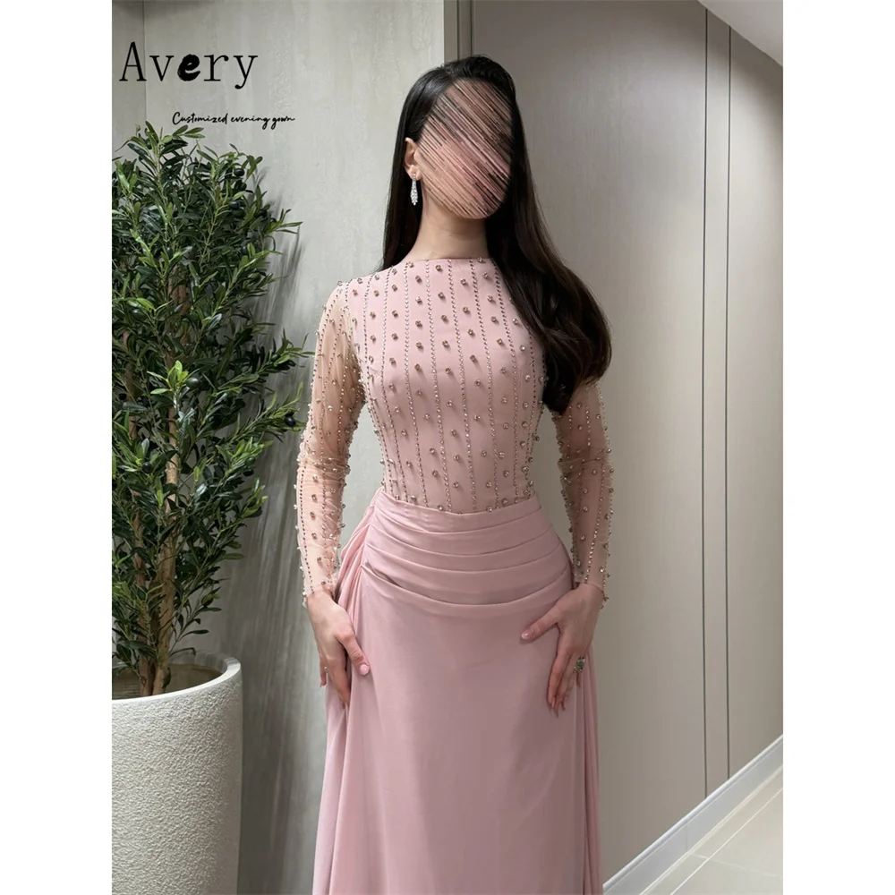 Фото Элегантное вечернее платье Avery Custom A-line с круглым вырезом, длинными рукавами и стразами для женщин, роскошное гала-платье 2026 года №4