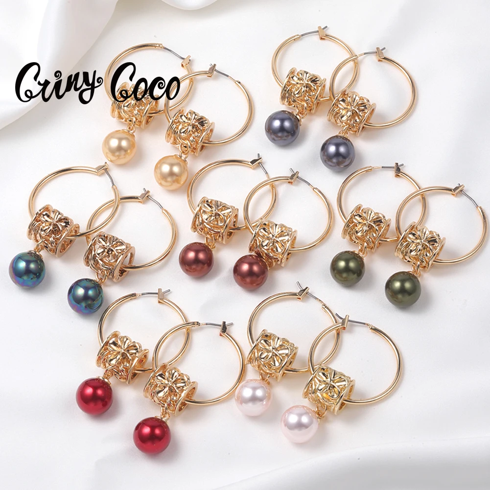 

Cring Coco Hawaiian Rainbow Pearl Earrings Polynesian Flower Hoop Pearls Hangling Earring 2022 New Fashion for Women Jewelry