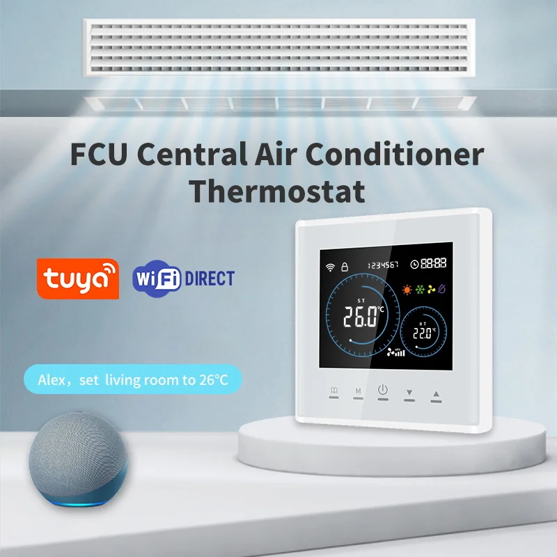 Фото Умный термостат для кондиционера Tuya для Google Home/Alexa WIFI, центральная комнатная температура, регулируемая цифровая температура №2