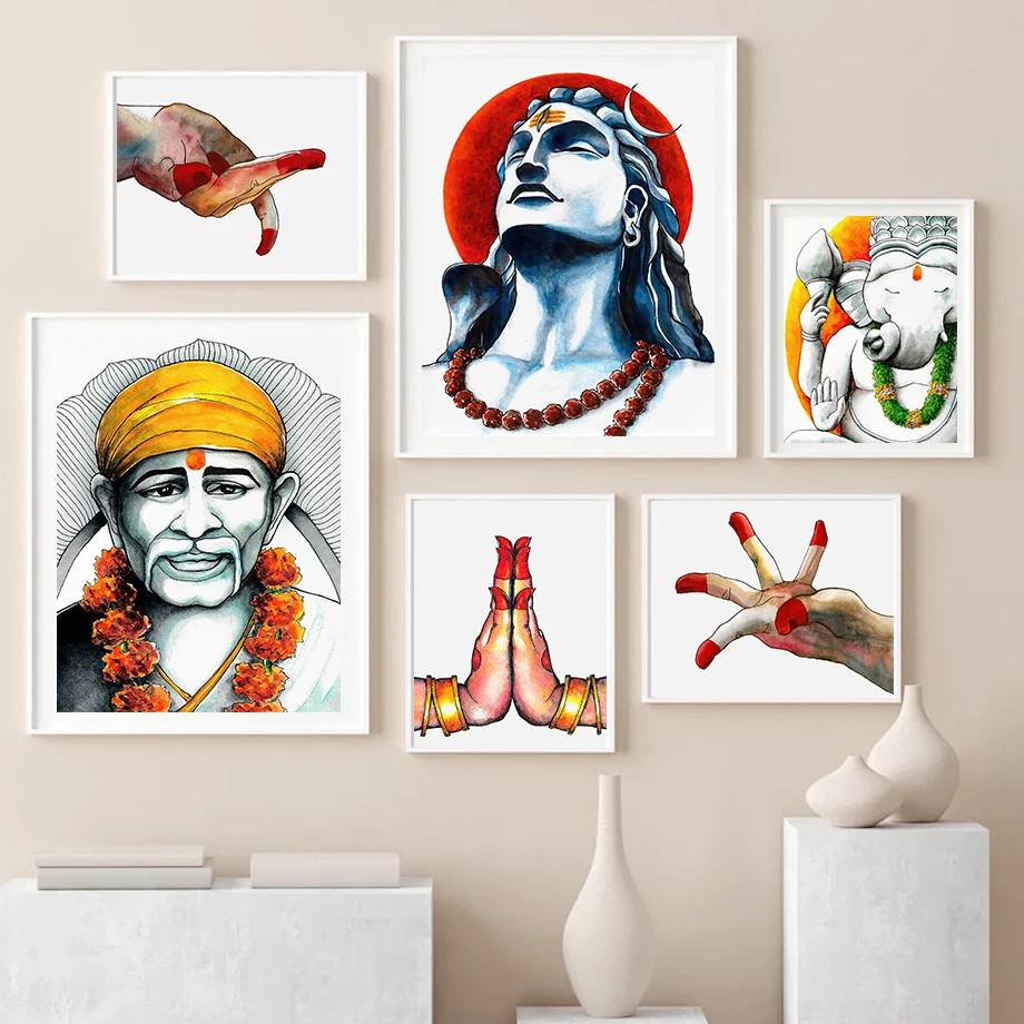 

Indian Hindu God Ganesha Shiva Mudra Wall Art Canvas Painting Nordic Posters And Prints Wall Picture For Living Boho Room Decor