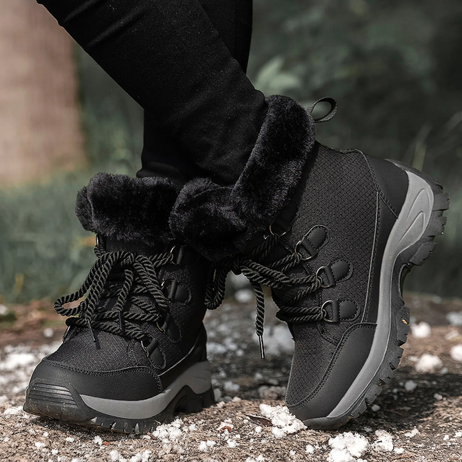 Женские зимние удобные плюшевые рабочие ботинки на платформе со шнуровкой