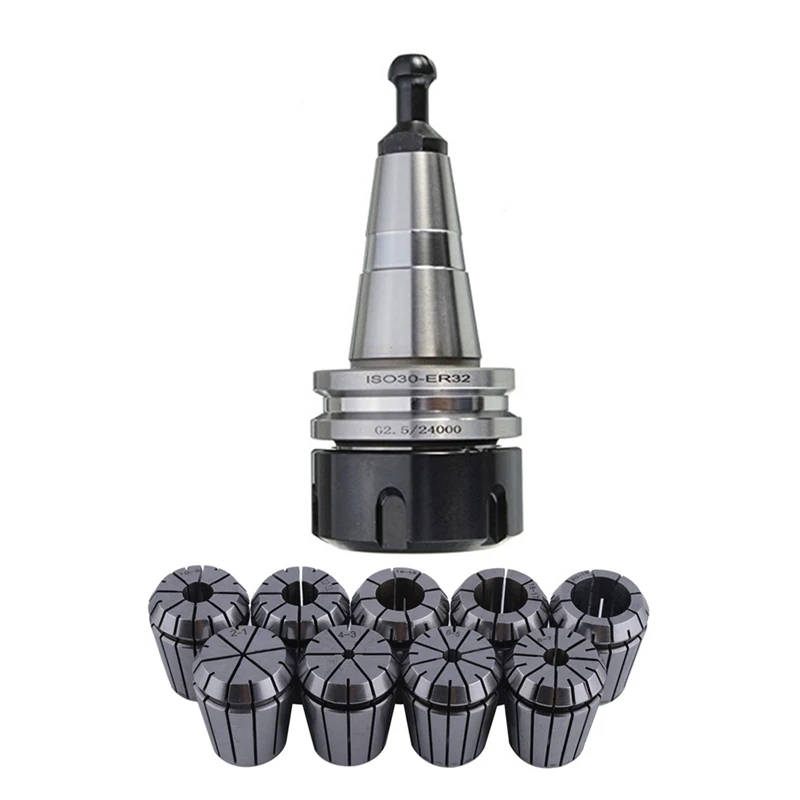 

1x ISO30 ER32 Balance Collet Chuck G2.5 24000rpm CNC Toolholder & 9pcs ER32 Spring Collet Set 2/4/6/8/10/12/16/18/20mm
