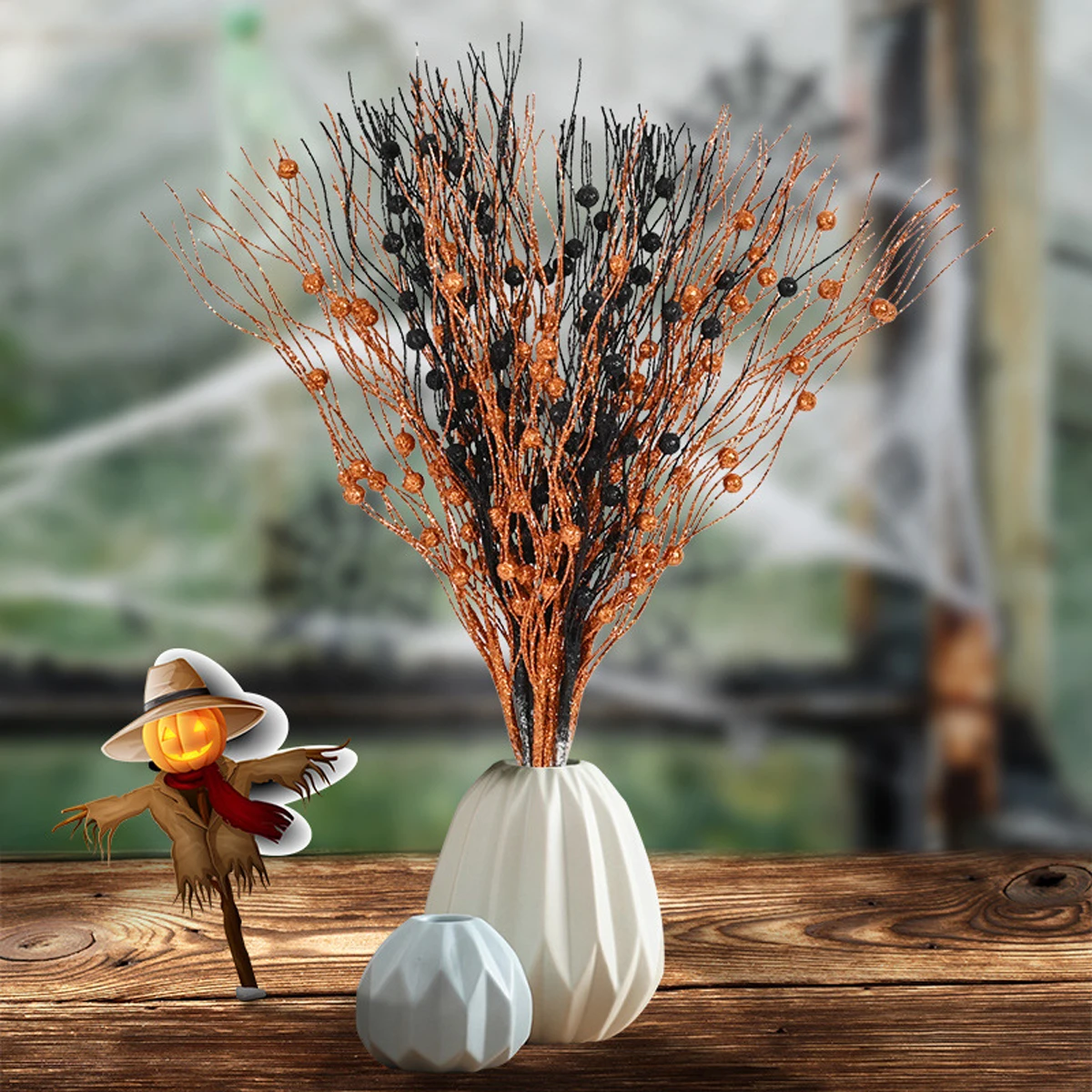 

Halloween Artificial Berry Stem Gold Pink Dragon Beard Orange Black Berry Decorative Flower