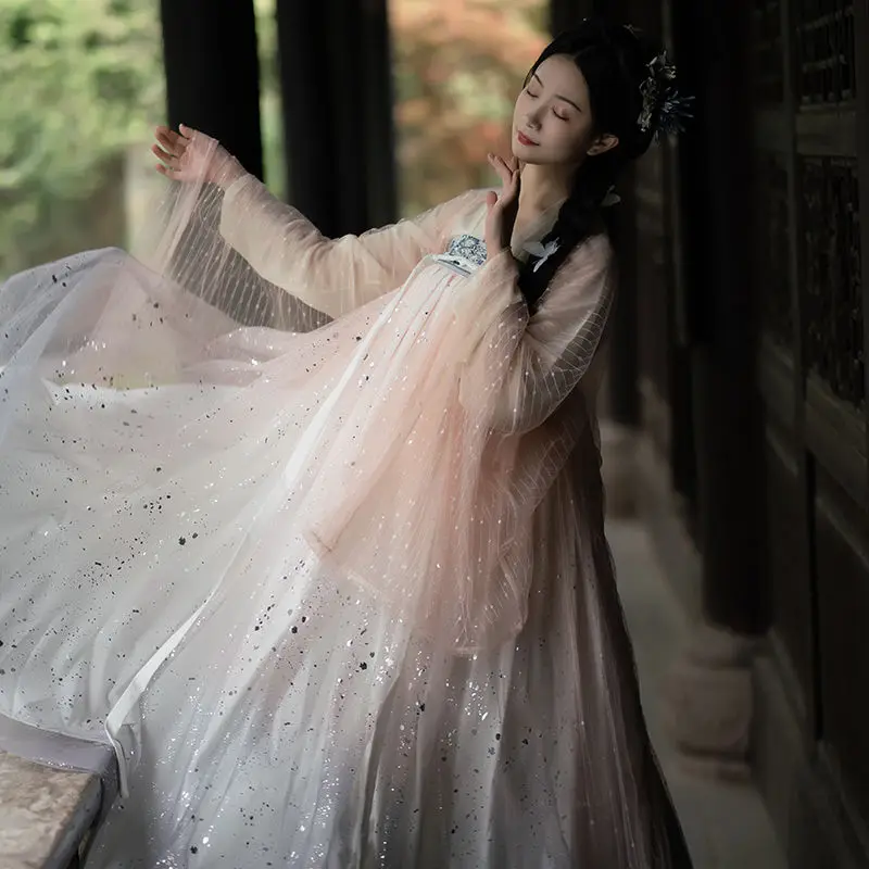 Костюм для народных танцев с пайетками традиционное китайское платье феи