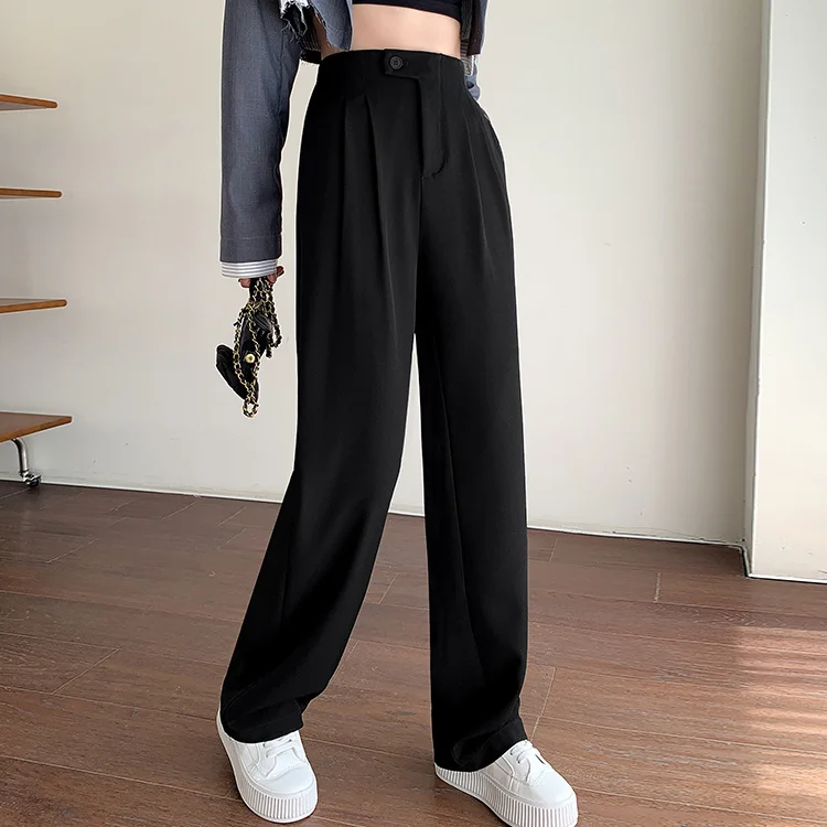 

Брюки женские весенние с высокой талией, элегантные офисные модные брюки с широкими штанинами, повседневные рабочие штаны черного, кофейного цветов, A41