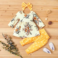 childrens suit skirt baby cotton printed long sleeve dress flower trousers fashion headscarf