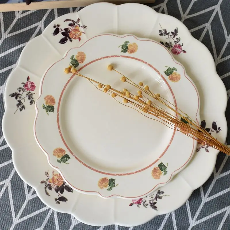 

American ceramic plate retro wedding decoration dinner plate dessert cake plate steak plate household flower tableware
