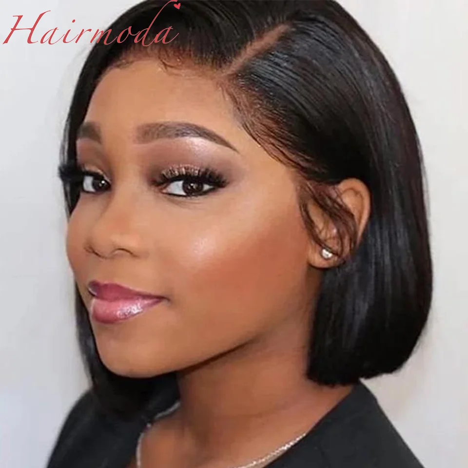 

Hairmoda Remy Short Bob 8-16 Inches Straight 13X1 Pre Plucked Density 180% Malaysian Wavy Closure T-part Bob Wig Cheveux Natural