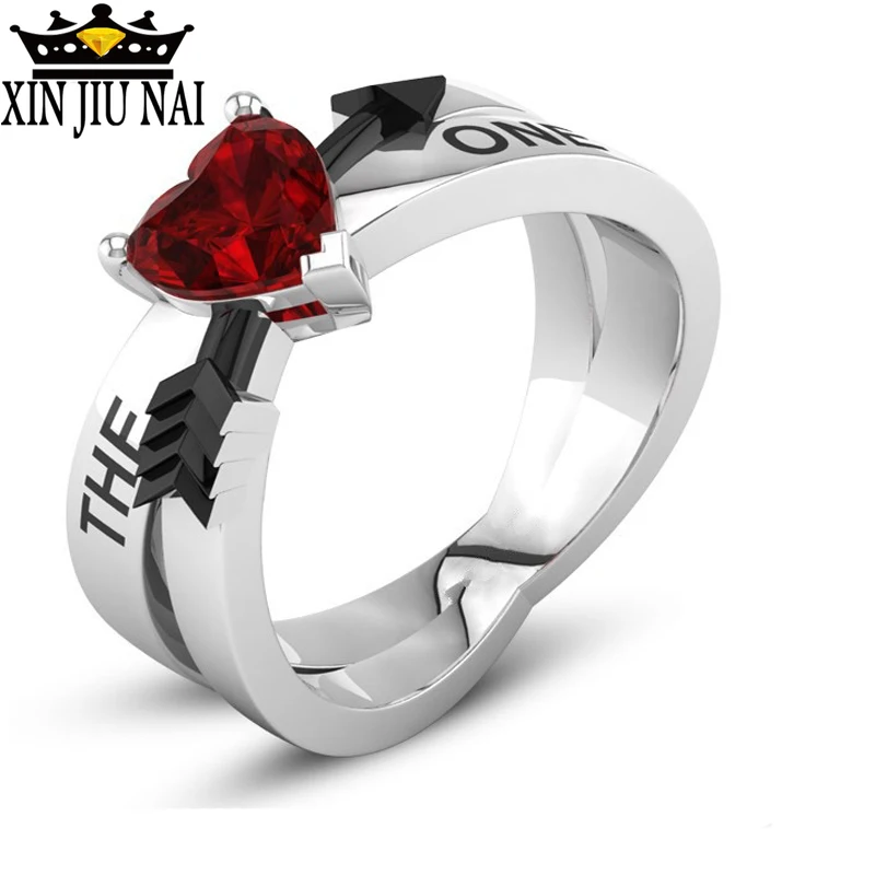 

Wedding Band Rings For Women Cupid Arrow Design Romantic Silver Jewelry Red Heart Stone Ring For Lover Best Valentine's Day gift