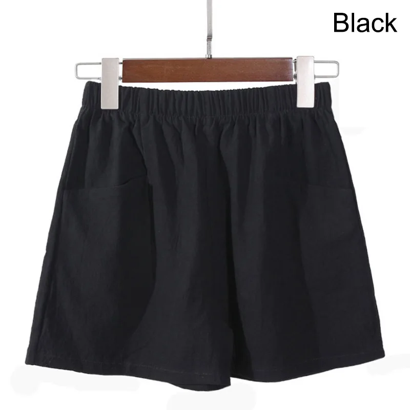 New Cotton Linen Shorts Women's High-waisted Short Pants Loose Elastic Waist Summer Large Size Casual Wide-leg pants Solid Color