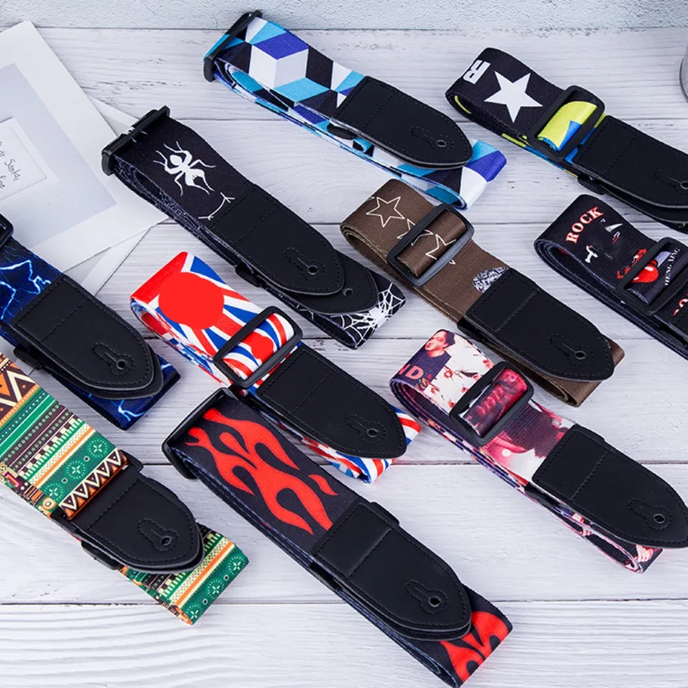 

Adjustable And Widened Printed Guitar Straps Fashion Strap Lock Belt Strap Blocks For Electric Bass Guitars Unique Patterns