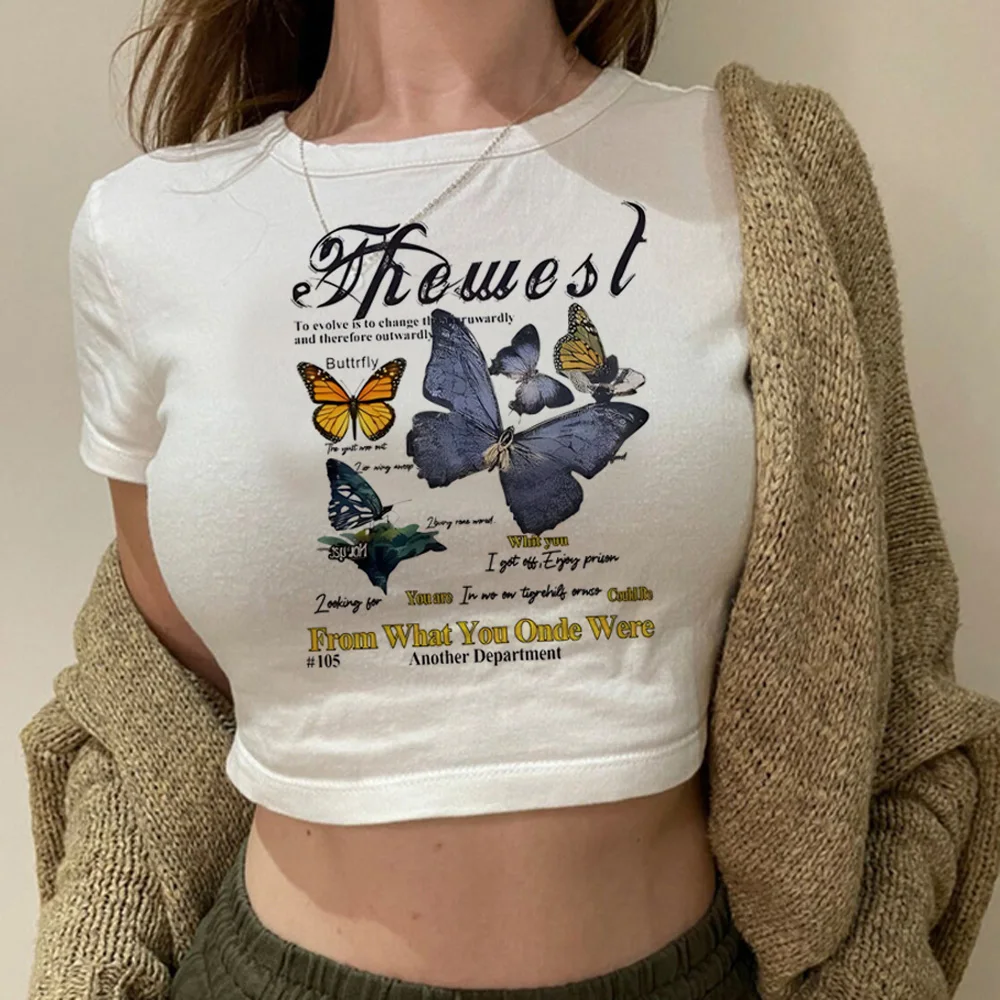 Укороченный женский топ с принтом бабочек в стиле 90-х