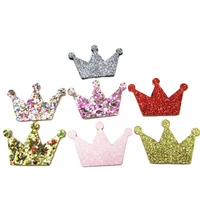 16pcslot 3 5x2 5cm shinyglitter crown padded appliqued for diy handmade children hair clip accessories hat shoes patches