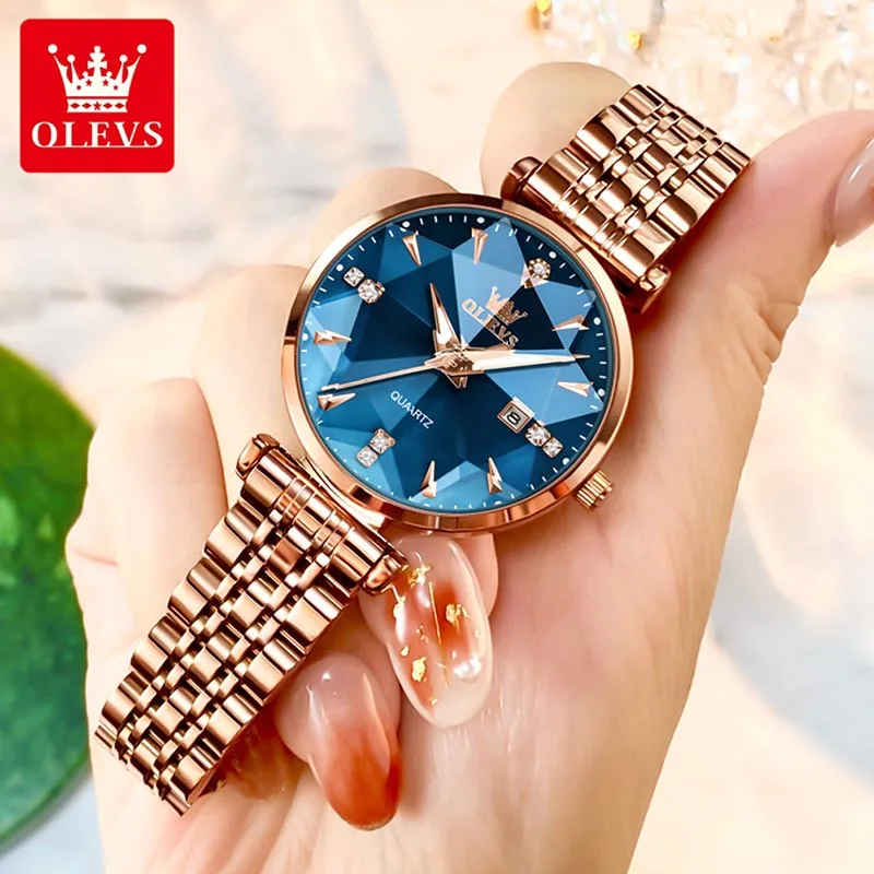 OLEVS 2023 New Womens Watches Luxury Brand Fashion Ladies Watch Rose Gold Strap Luminous 30M Waterproof Quartz Watch Reloj 5536