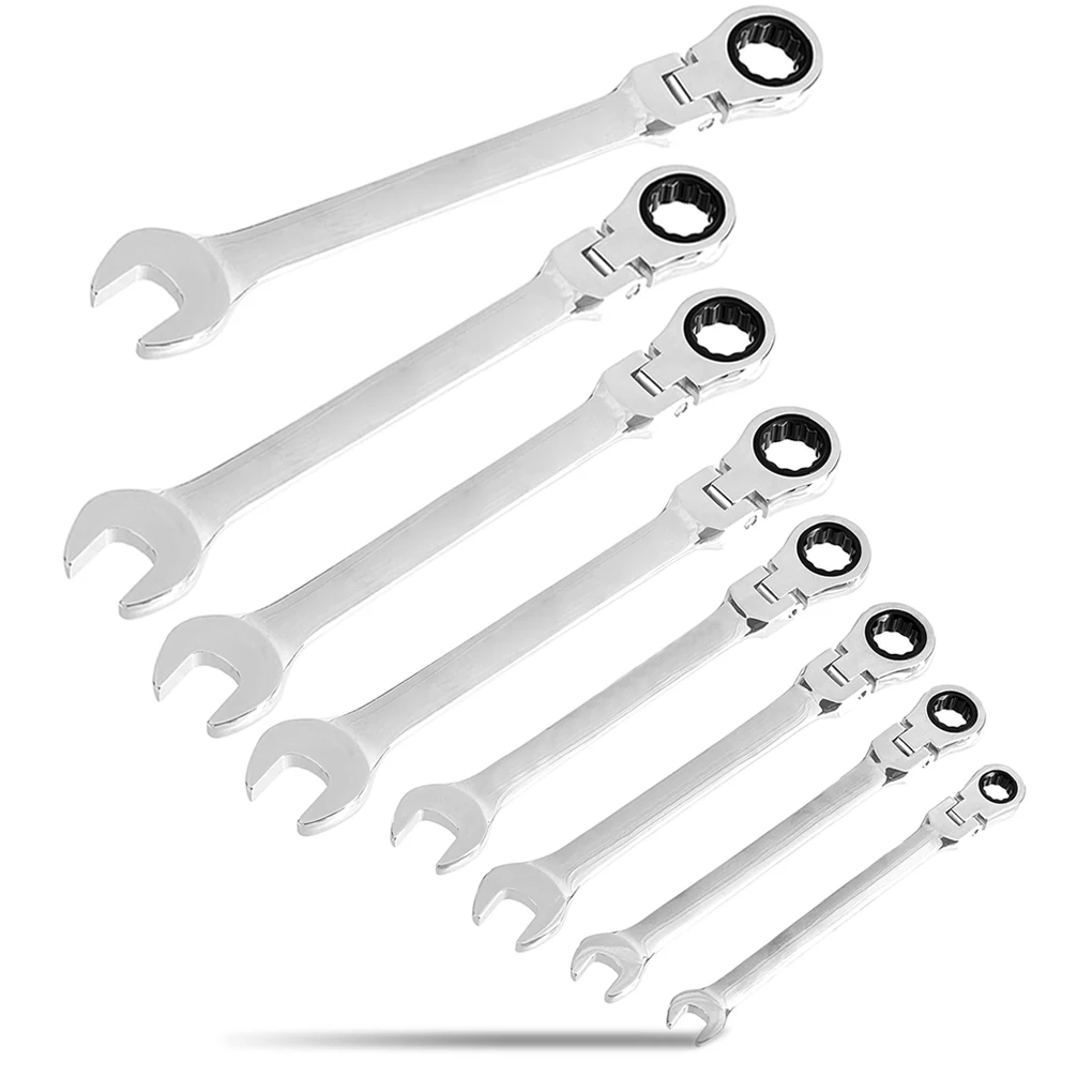

8 Pieces Ratchet Wrenches Metric 180 Degree Rotatable Workshop Spanners Woodworking Carpentry Craftsman Household Hand Tools