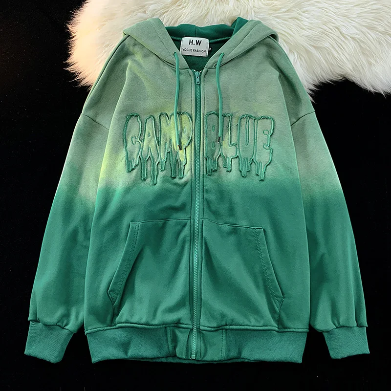 

Женская толстовка на молнии с градиентным принтом и вышивкой