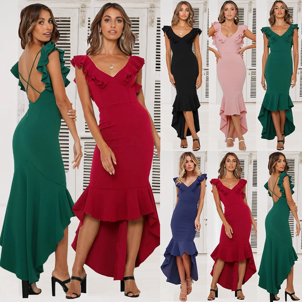 

2022 spring and summer new ol temperament sexy fishtail dress women's long skirt with open back and waist showing thin