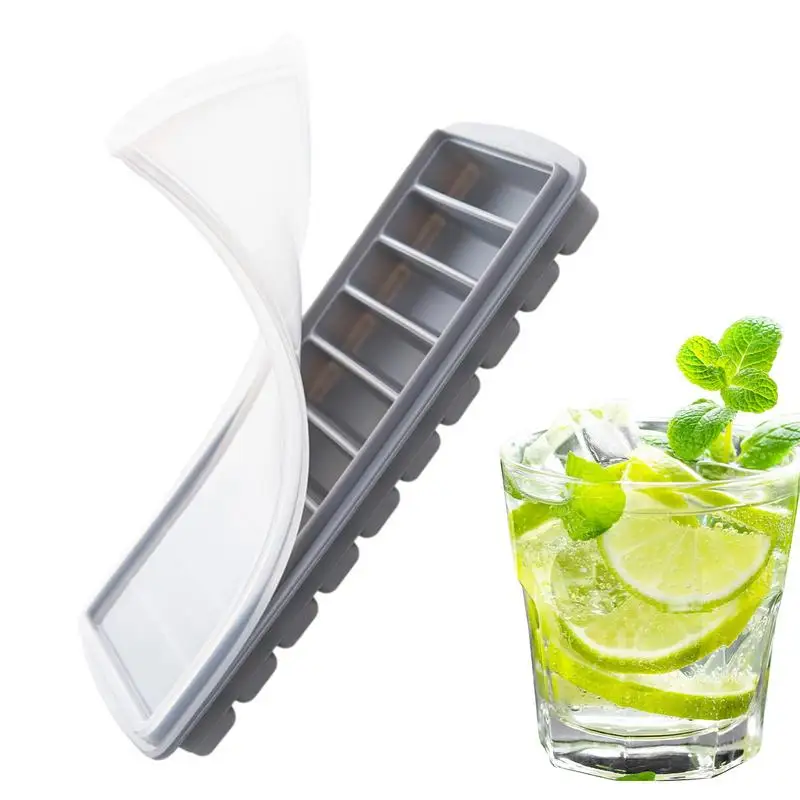 

Creative Ice Cube Tray With Lid Rectangle 10-Grid Silicone Ice Tray Silicone Ice Cube Mold Large Ice Cubes Tray Ice Maker