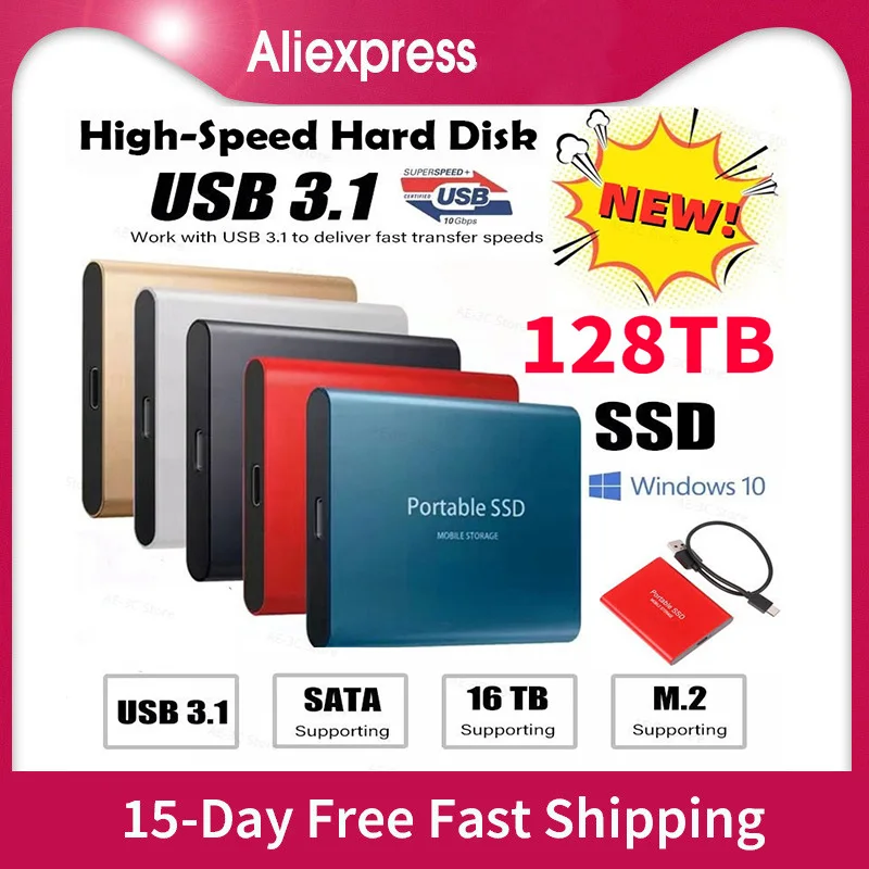 SSD External Flash Drive Type-C USB3.1 2TB 4TB 8TB SSD Drive Portable 128TB Mini Slim High Speed Transfer External Flash Device